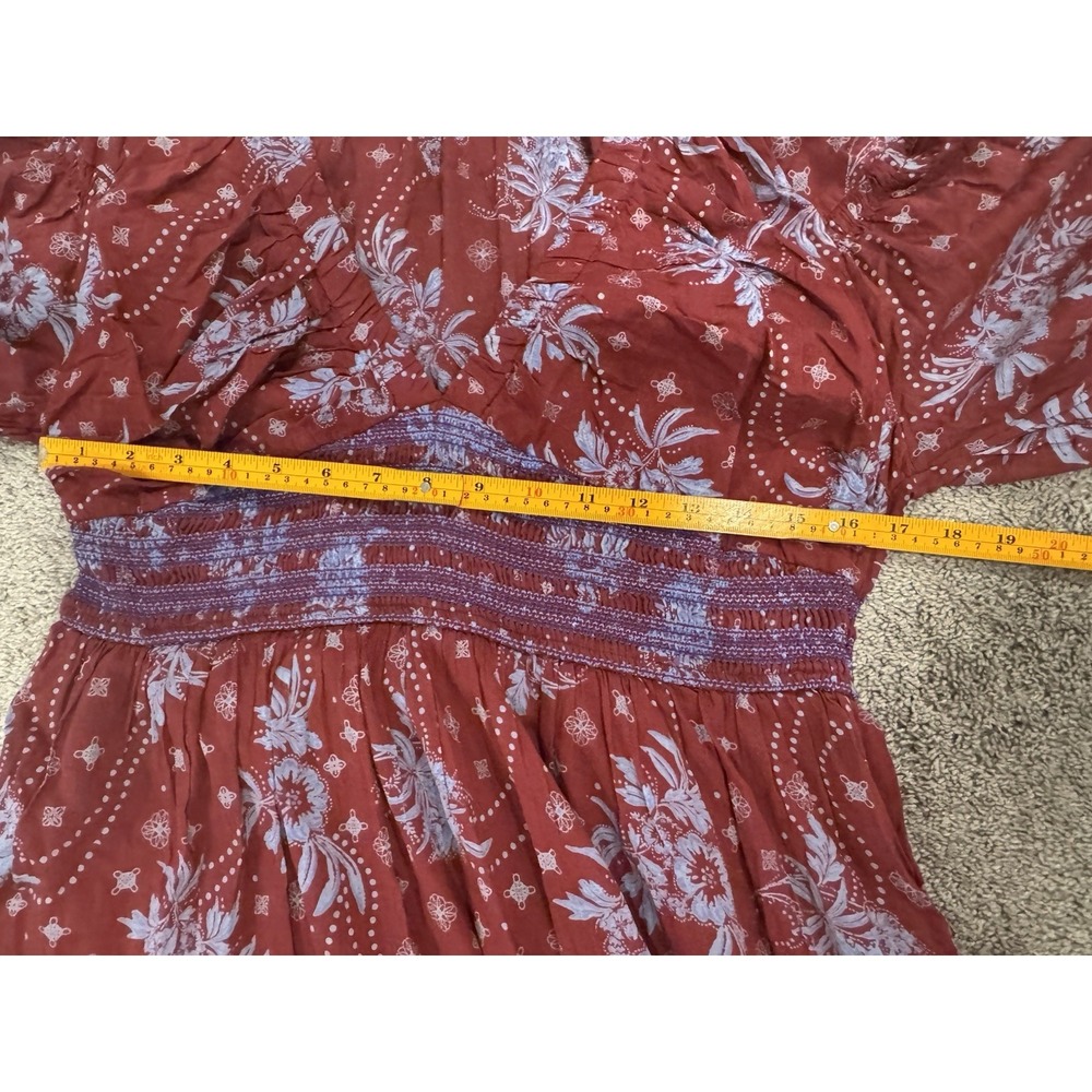 Free People Golden Hour Maxi Dress Lg Dark Wine Red Floral Boho Hippie V-neck - Picture 9 of 9